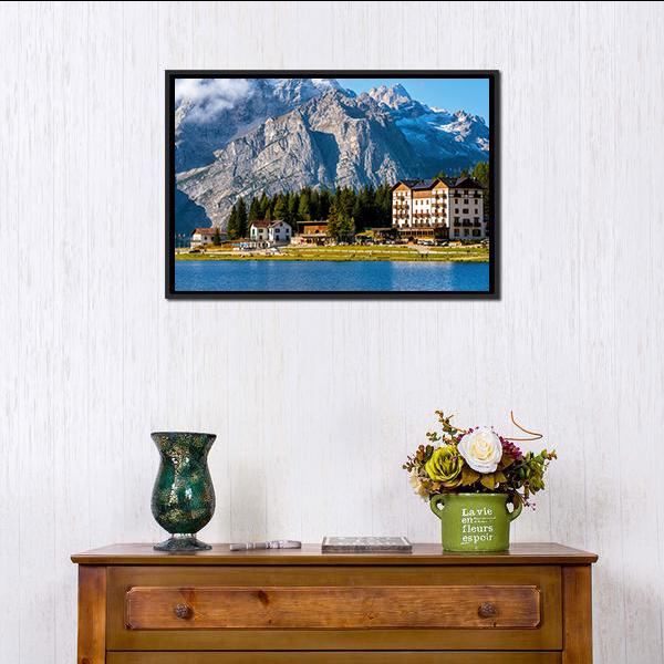 Landscape Of Lake Misurina Canvas Wall Art-1 Piece-Floating Frame-24" x 16"-Tiaracle