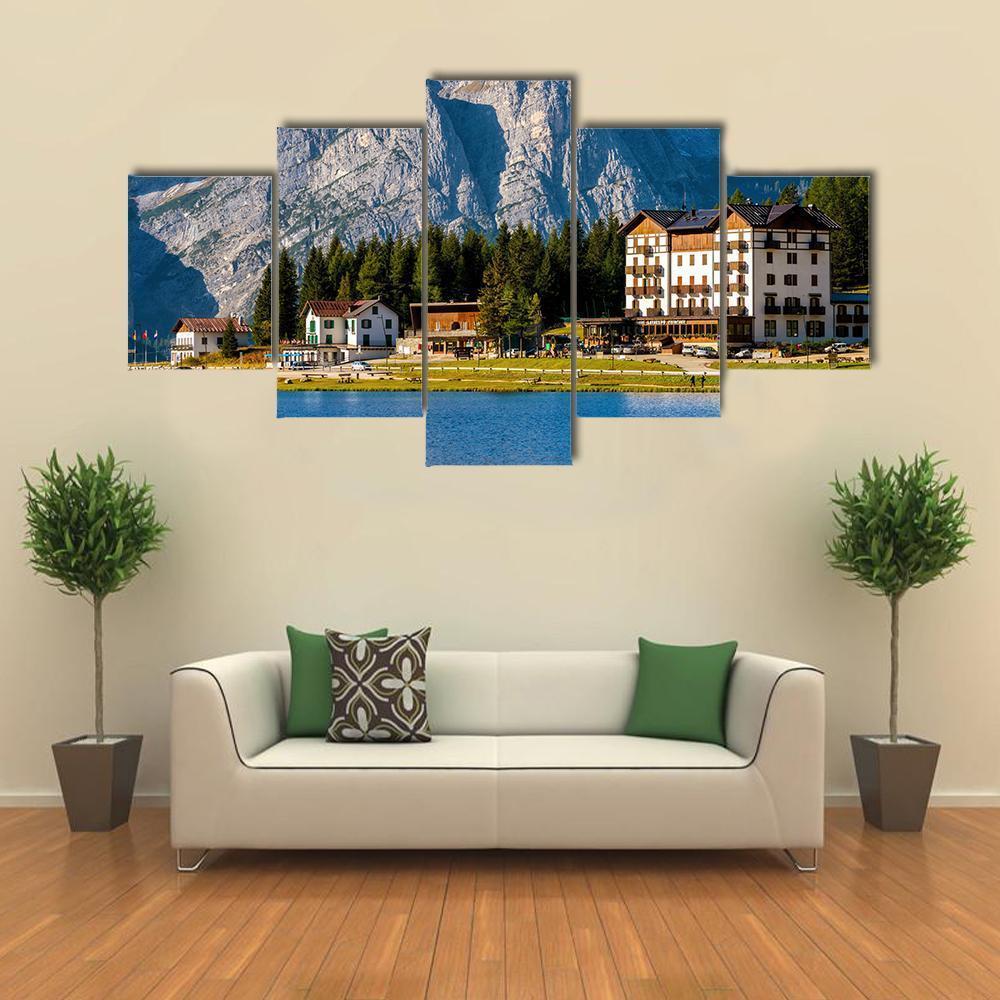 Landscape Of Lake Misurina Canvas Wall Art-5 Star-Gallery Wrap-62" x 32"-Tiaracle