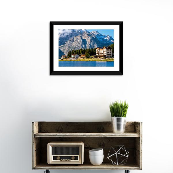 Landscape Of Lake Misurina Canvas Wall Art-1 Piece-Framed Print-20" x 16"-Tiaracle