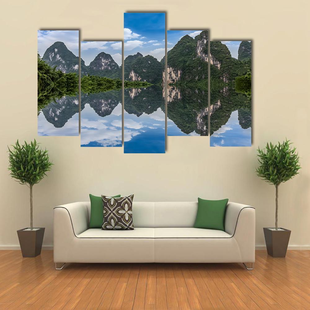 Li River In Guilin Canvas Wall Art-5 Pop-Gallery Wrap-47" x 32"-Tiaracle