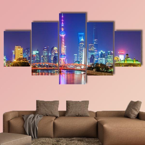 Lujiazui In Shanghai Canvas Wall Art-5 Star-Gallery Wrap-62&quot; x 32&quot;-Tiaracle