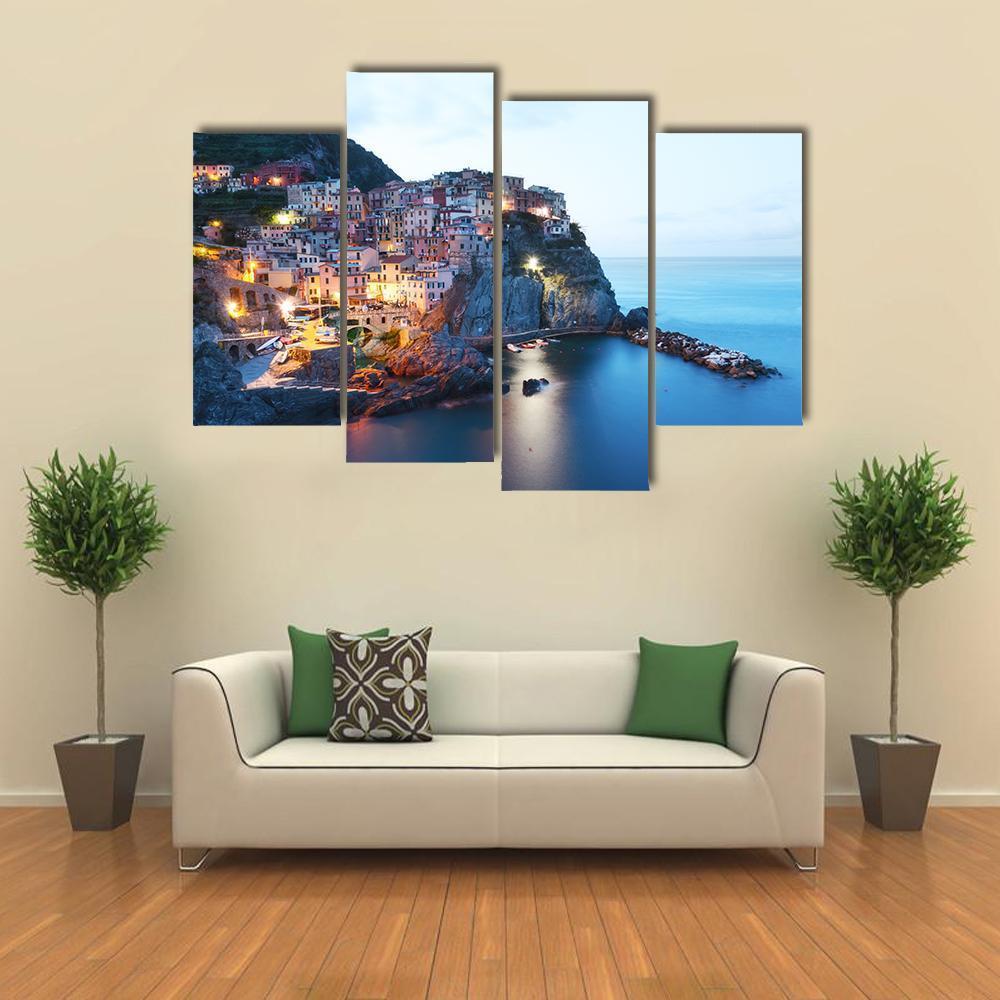 Manarola City Canvas Wall Art-4 Pop-Gallery Wrap-50" x 32"-Tiaracle