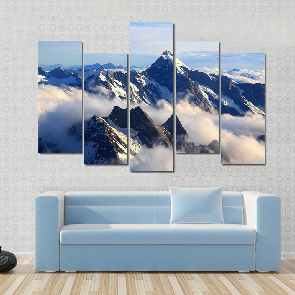 Mount Cook Peak Canvas Wall Art-5 Pop-Gallery Wrap-47" x 32"-Tiaracle