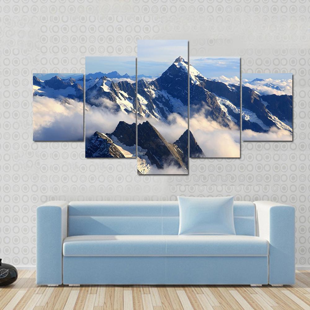 Mount Cook Peak Canvas Wall Art-5 Star-Gallery Wrap-62" x 32"-Tiaracle
