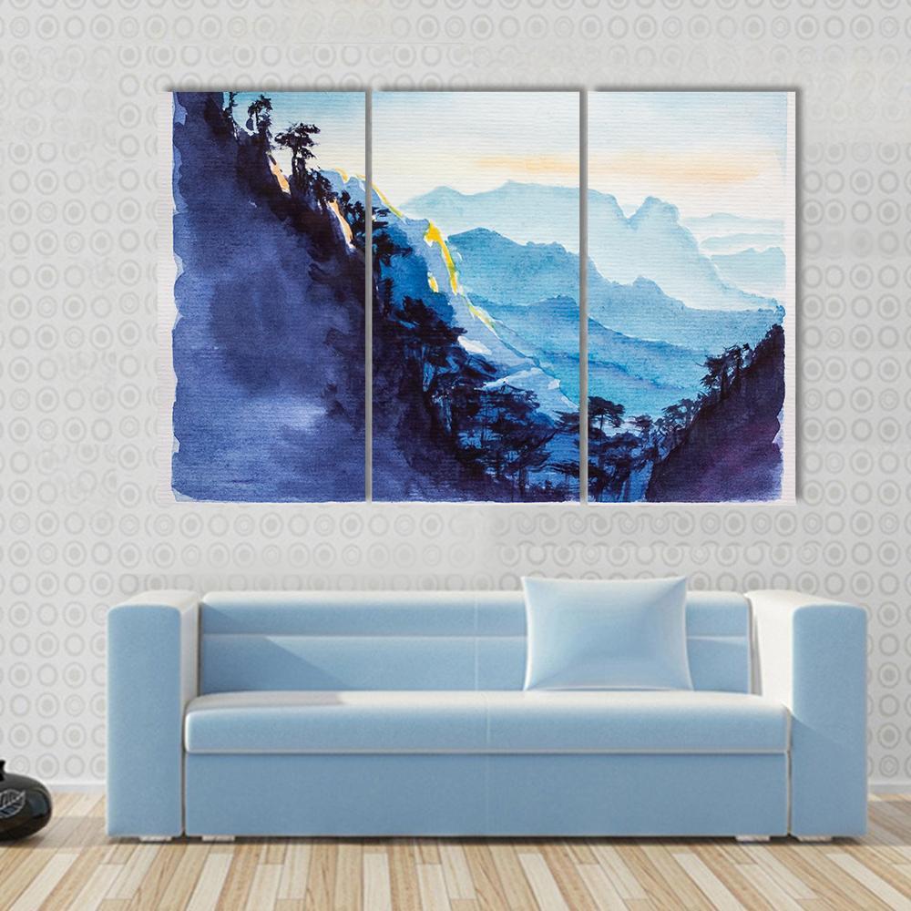 Mountains &amp; Forest Watercolor Canvas Wall Art-3 Horizontal-Gallery Wrap-37" x 24"-Tiaracle