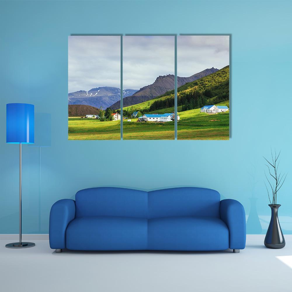Houses On Mountains Canvas Wall Art-3 Horizontal-Gallery Wrap-37" x 24"-Tiaracle