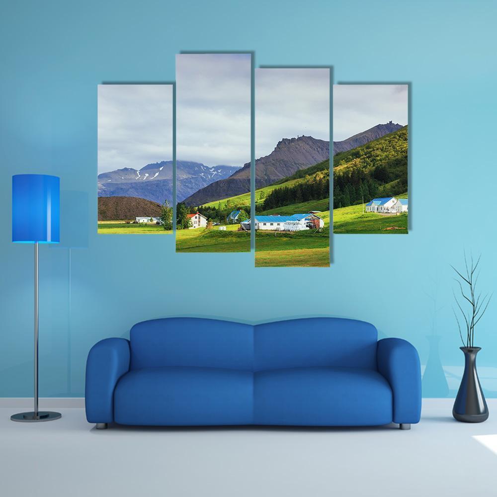 Houses On Mountains Canvas Wall Art-4 Pop-Gallery Wrap-50" x 32"-Tiaracle