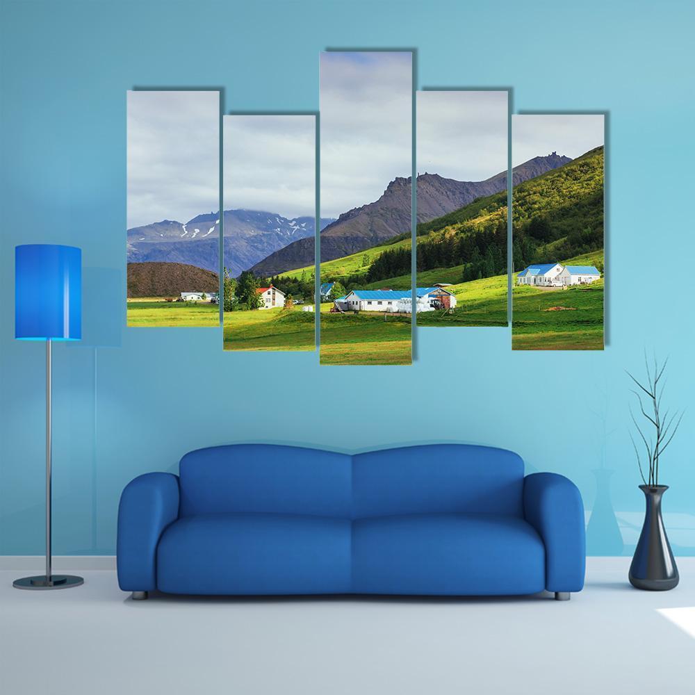 Houses On Mountains Canvas Wall Art-5 Pop-Gallery Wrap-47" x 32"-Tiaracle