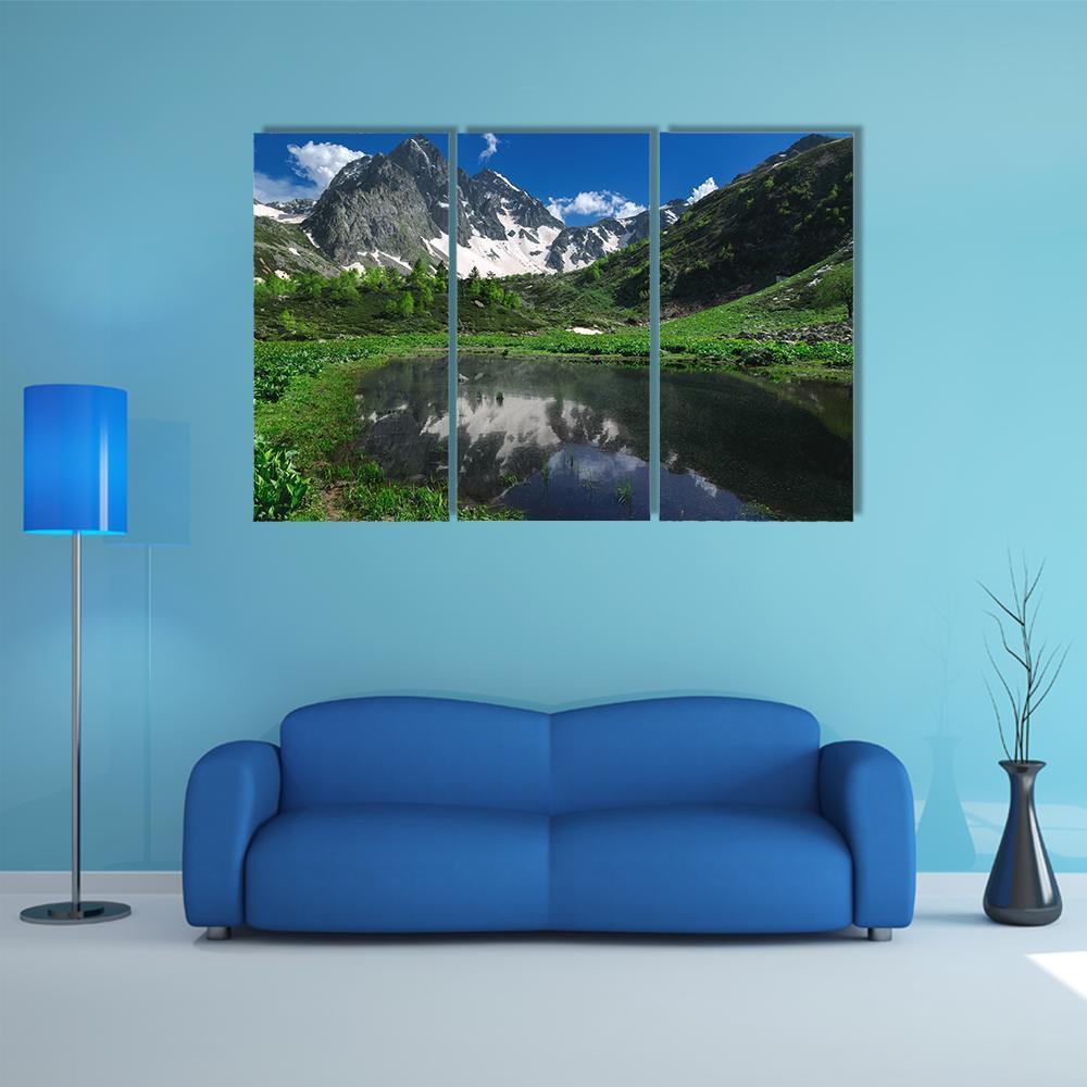 Reflection Of Snow Mountain Canvas Wall Art-3 Horizontal-Gallery Wrap-37" x 24"-Tiaracle