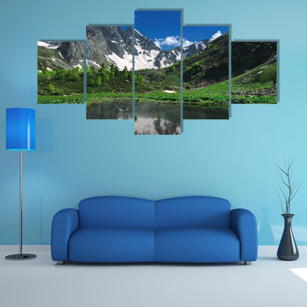 Reflection Of Snow Mountain Canvas Wall Art-5 Star-Gallery Wrap-62" x 32"-Tiaracle