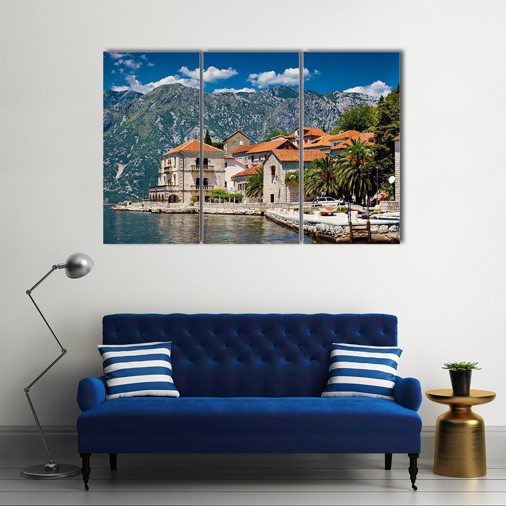 Perast Town In Montenegro Canvas Wall Art-3 Horizontal-Gallery Wrap-37" x 24"-Tiaracle