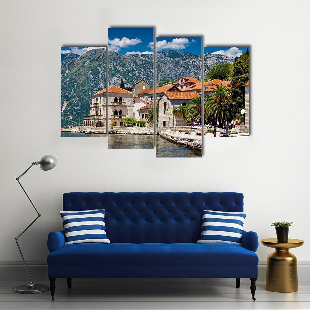 Perast Town In Montenegro Canvas Wall Art-4 Pop-Gallery Wrap-50" x 32"-Tiaracle