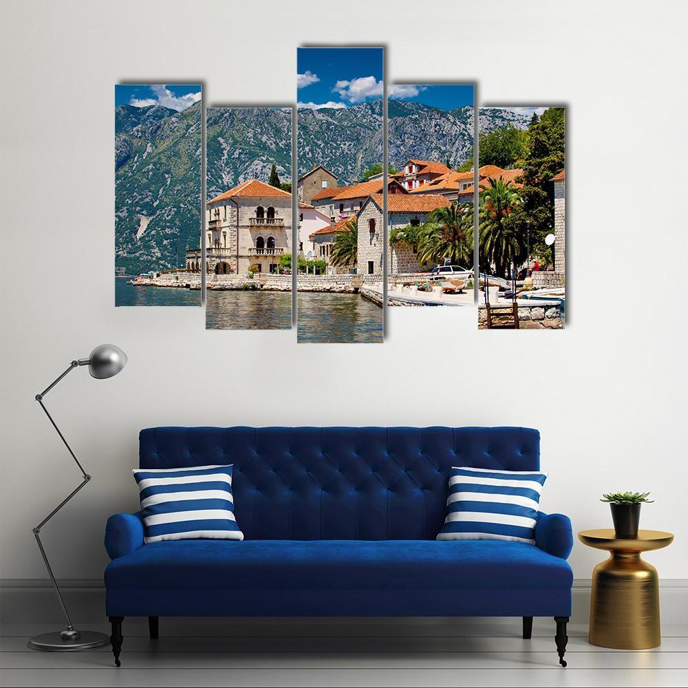 Perast Town In Montenegro Canvas Wall Art-5 Pop-Gallery Wrap-47" x 32"-Tiaracle