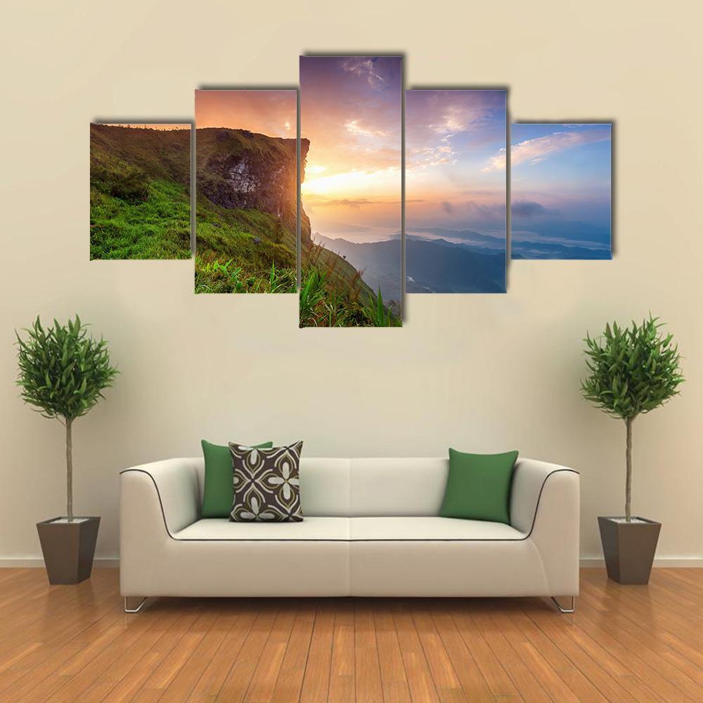 Phu Chi Fa At Sunrise Canvas Wall Art-5 Star-Gallery Wrap-62" x 32"-Tiaracle