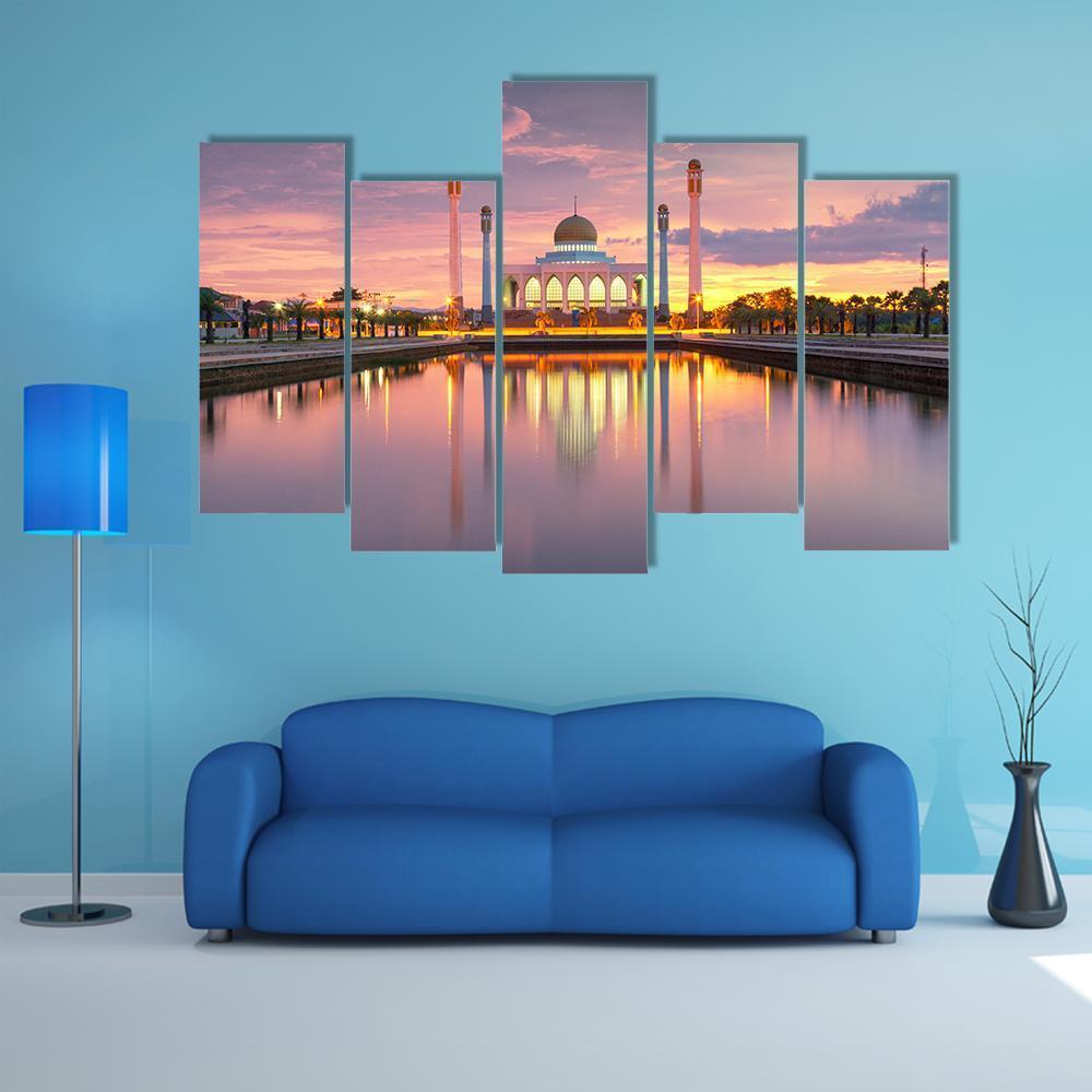 Landscape Of Songkhla Mosque And Sunset Canvas Wall Art-5 Pop-Gallery Wrap-47" x 32"-Tiaracle