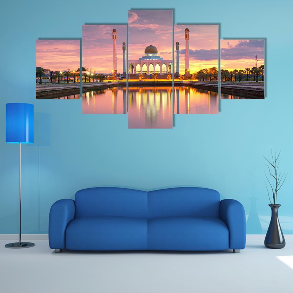 Landscape Of Songkhla Mosque And Sunset Canvas Wall Art-5 Star-Gallery Wrap-62" x 32"-Tiaracle