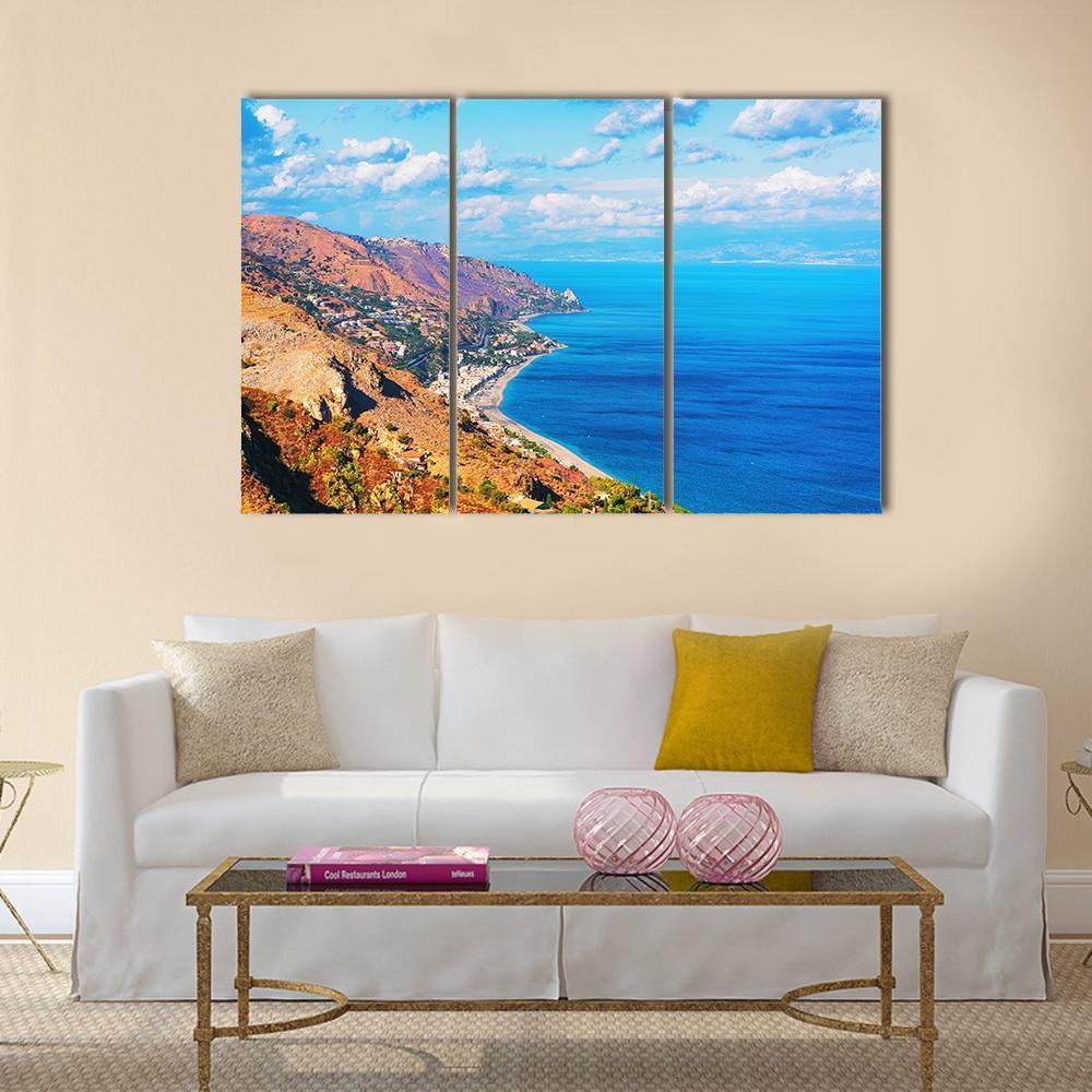 Landscape Of Taormina Canvas Wall Art-3 Horizontal-Gallery Wrap-37" x 24"-Tiaracle