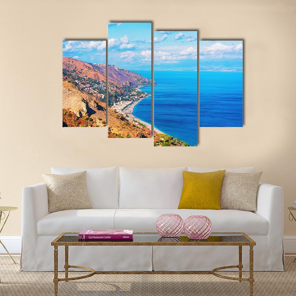 Landscape Of Taormina Canvas Wall Art-4 Pop-Gallery Wrap-50" x 32"-Tiaracle