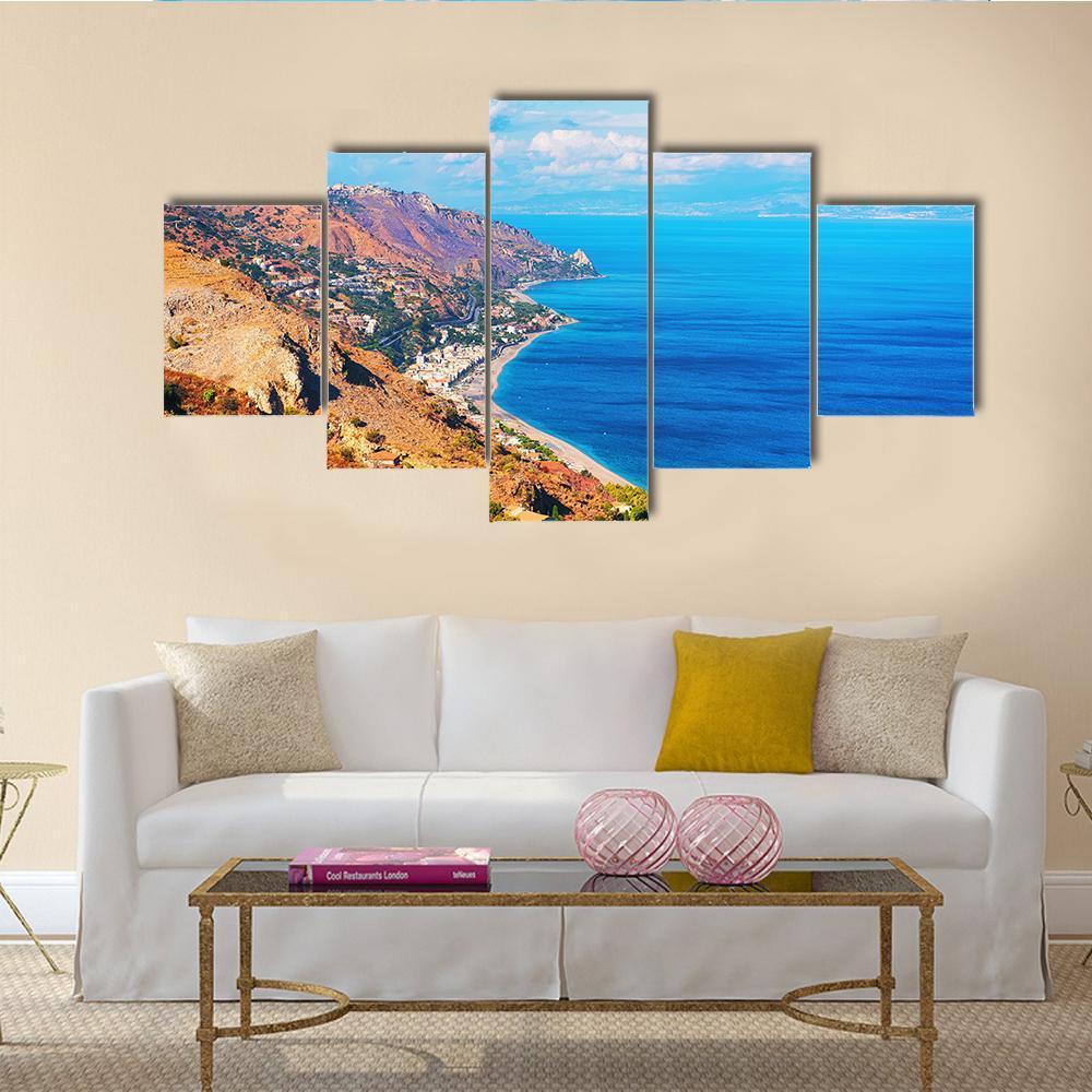 Landscape Of Taormina Canvas Wall Art-5 Star-Gallery Wrap-62" x 32"-Tiaracle