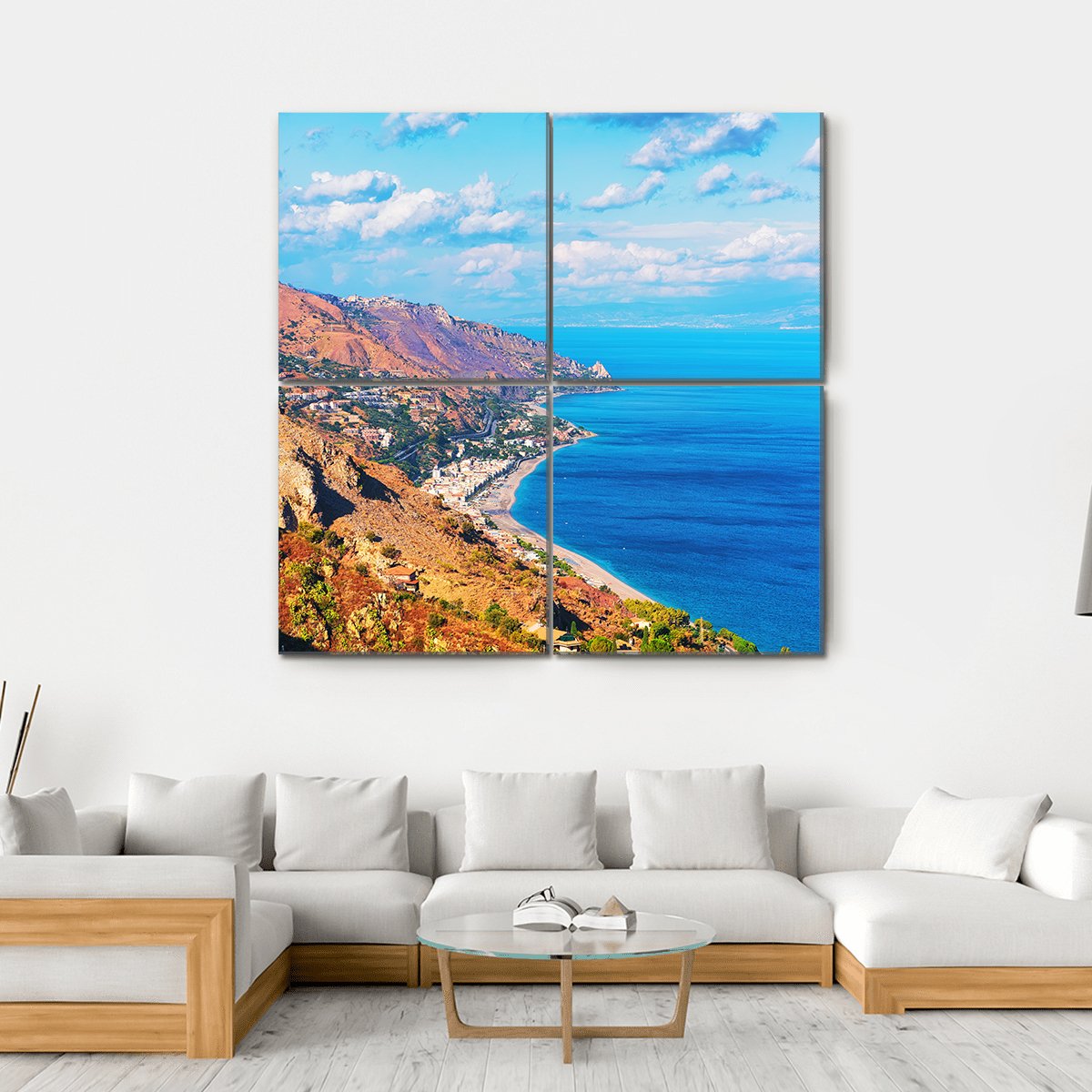 Landscape Of Taormina Canvas Wall Art-4 Square-Gallery Wrap-17" x 17"-Tiaracle