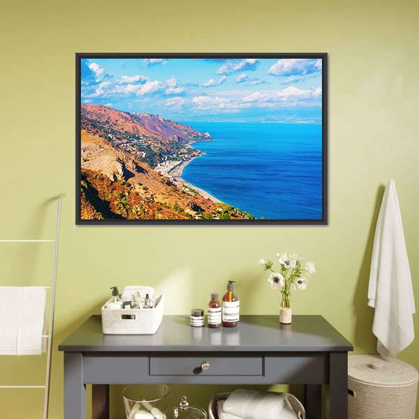 Landscape Of Taormina Canvas Wall Art-1 Piece-Floating Frame-24" x 16"-Tiaracle