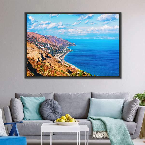 Landscape Of Taormina Canvas Wall Art-5 Horizontal-Gallery Wrap-22" x 12"-Tiaracle