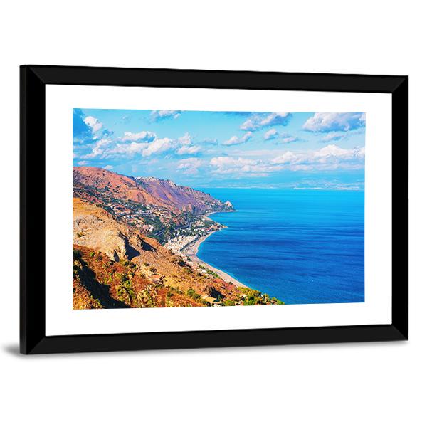 Landscape Of Taormina Canvas Wall Art-5 Horizontal-Gallery Wrap-22" x 12"-Tiaracle