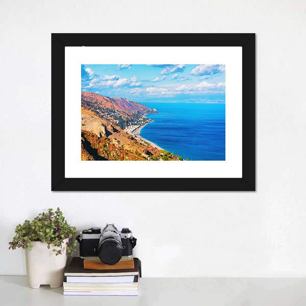 Landscape Of Taormina Canvas Wall Art-1 Piece-Framed Print-20" x 16"-Tiaracle