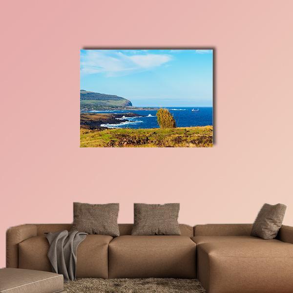 Coastline Towards Hanga Roa Canvas Wall Art-1 Piece-Gallery Wrap-48" x 32"-Tiaracle