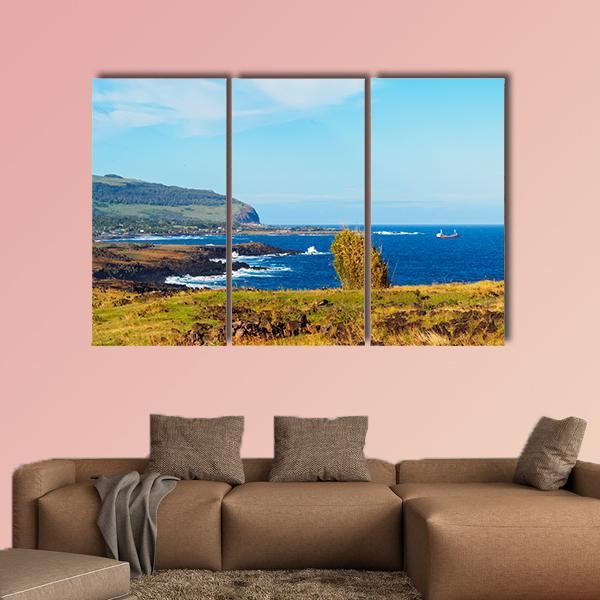 Coastline Towards Hanga Roa Canvas Wall Art-5 Pop-Gallery Wrap-47" x 32"-Tiaracle