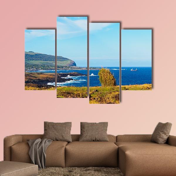 Coastline Towards Hanga Roa Canvas Wall Art-4 Pop-Gallery Wrap-50" x 32"-Tiaracle