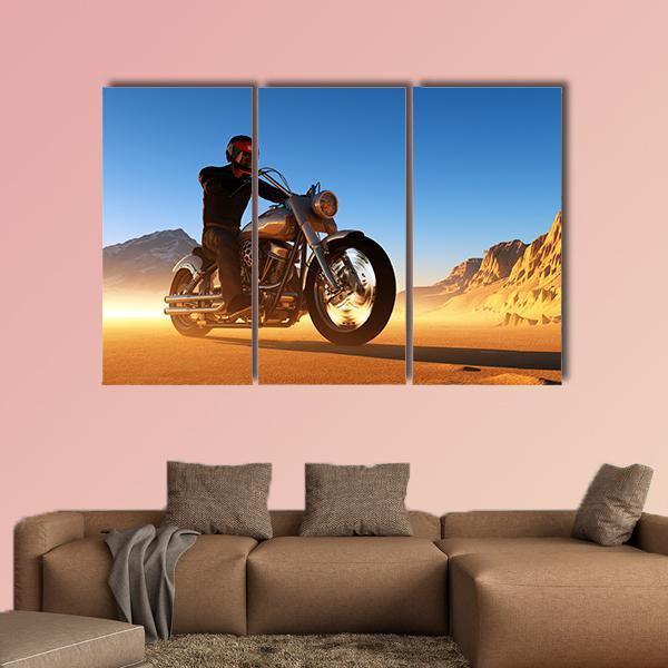 Motorcyclist In Desert Canvas Wall Art-3 Horizontal-Gallery Wrap-37" x 24"-Tiaracle