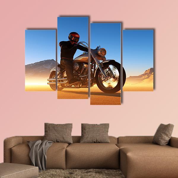Motorcyclist In Desert Canvas Wall Art-4 Pop-Gallery Wrap-50" x 32"-Tiaracle