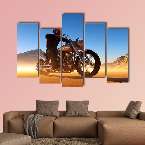 Motorcyclist In Desert Canvas Wall Art-5 Pop-Gallery Wrap-47&quot; x 32&quot;-Tiaracle