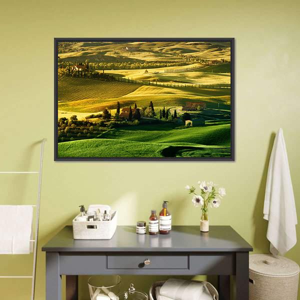 Landscape Of Tuscany Canvas Wall Art-1 Piece-Floating Frame-36" x 24"-Tiaracle