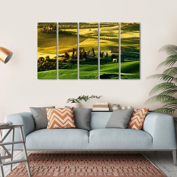 Landscape Of Tuscany Canvas Wall Art-5 Horizontal-Gallery Wrap-22" x 12"-Tiaracle