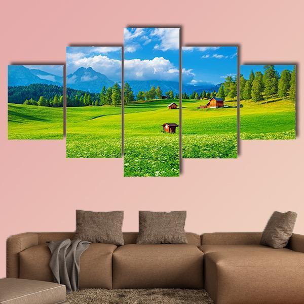 Small Houses In Seefeld Canvas Wall Art-5 Star-Gallery Wrap-62&quot; x 32&quot;-Tiaracle