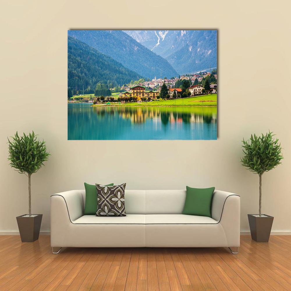Village Near Lake Auronzo Canvas Wall Art-1 Piece-Gallery Wrap-48" x 32"-Tiaracle