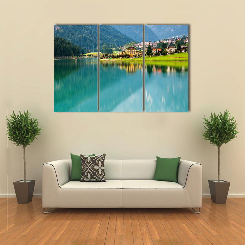 Village With Lake Auronzo Canvas Wall Art-3 Horizontal-Gallery Wrap-37" x 24"-Tiaracle