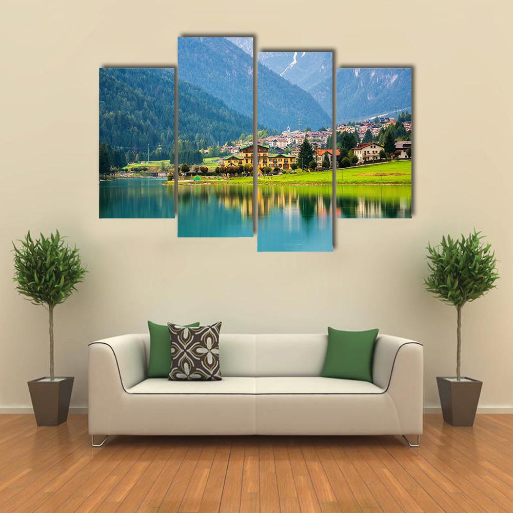 Village Near Lake Auronzo Canvas Wall Art-4 Pop-Gallery Wrap-50" x 32"-Tiaracle