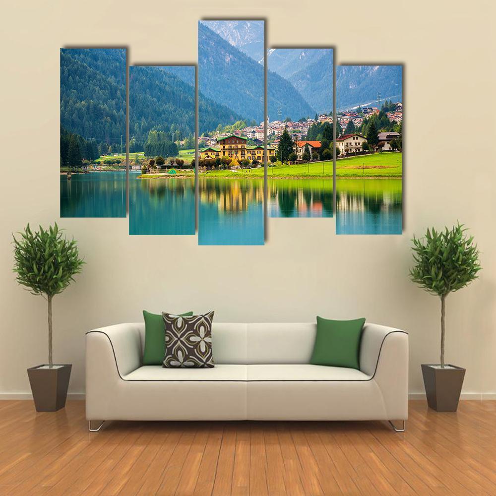 Village Near Lake Auronzo Canvas Wall Art-5 Pop-Gallery Wrap-47" x 32"-Tiaracle