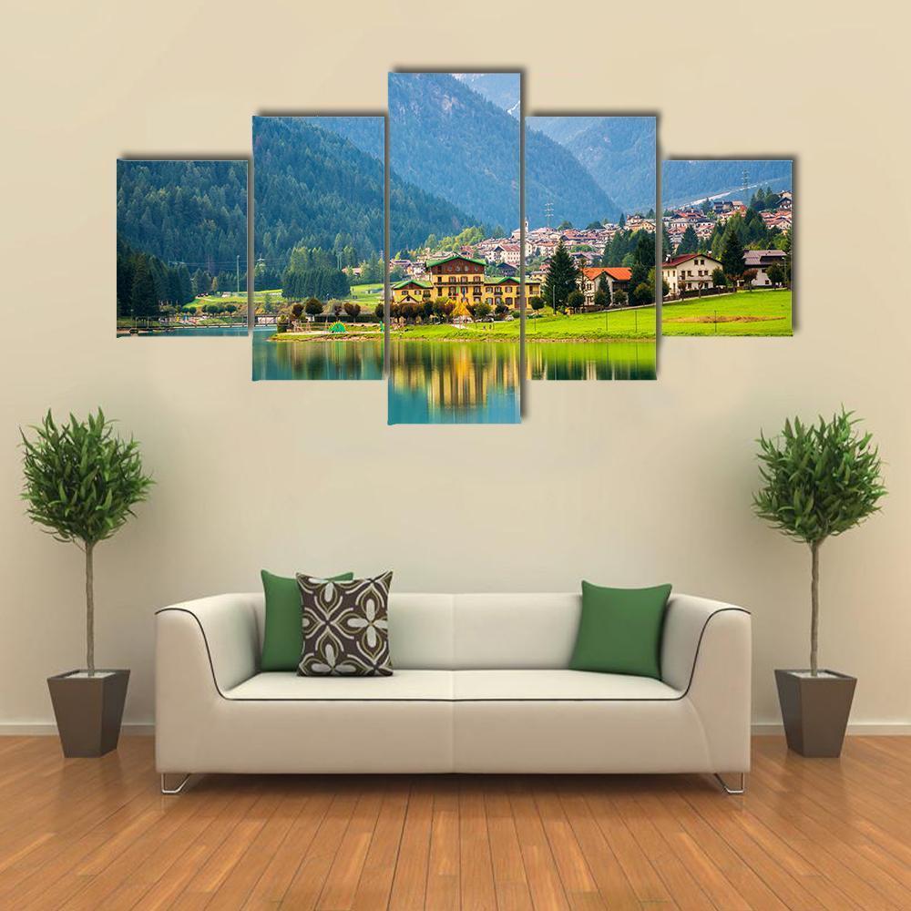 Village Near Lake Auronzo Canvas Wall Art-5 Star-Gallery Wrap-62" x 32"-Tiaracle