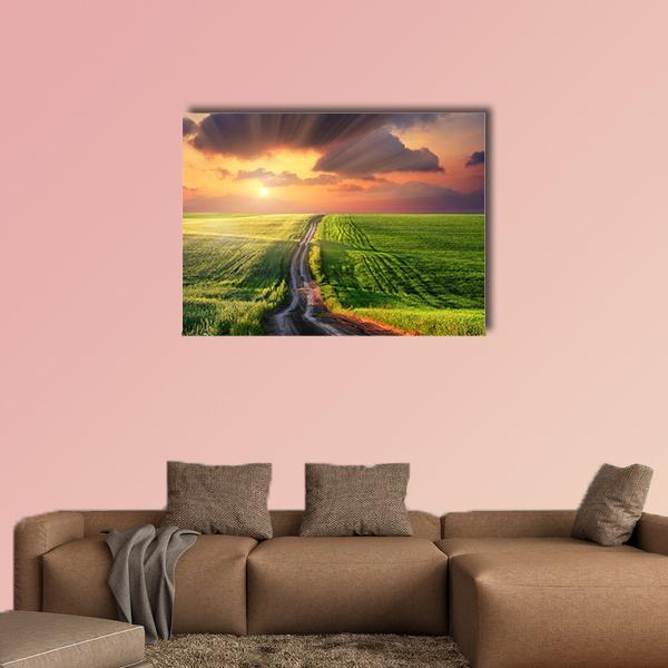 Landscape Under Morning Sky Canvas Wall Art-4 Horizontal-Gallery Wrap-34" x 24"-Tiaracle