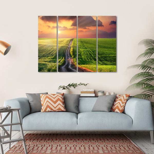 Landscape Under Morning Sky Canvas Wall Art-4 Horizontal-Gallery Wrap-34" x 24"-Tiaracle