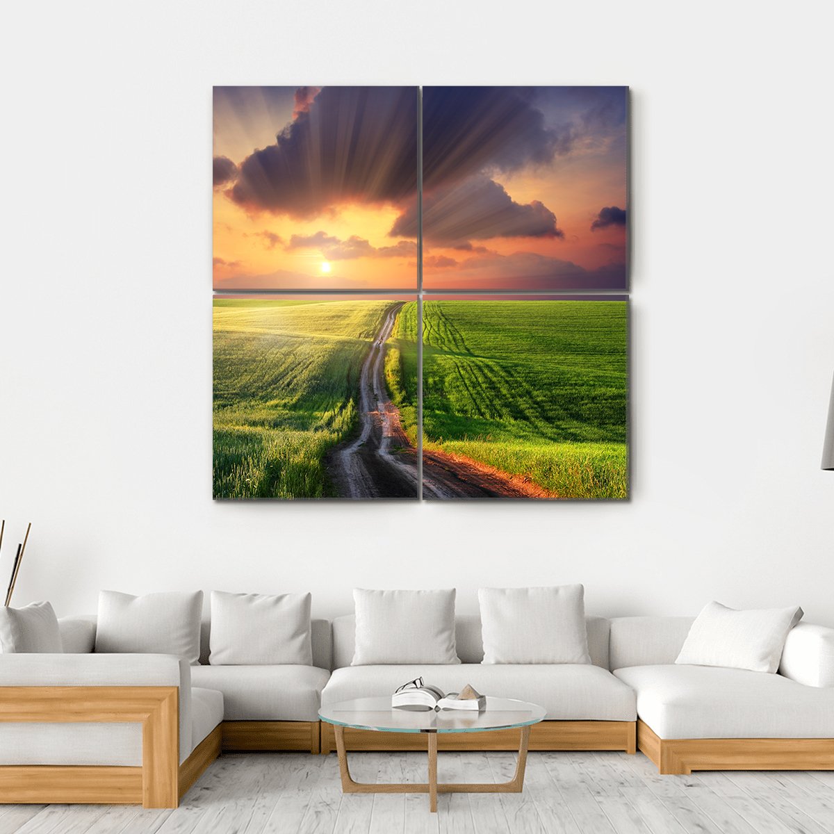 Landscape Under Morning Sky Canvas Wall Art-4 Square-Gallery Wrap-17" x 17"-Tiaracle