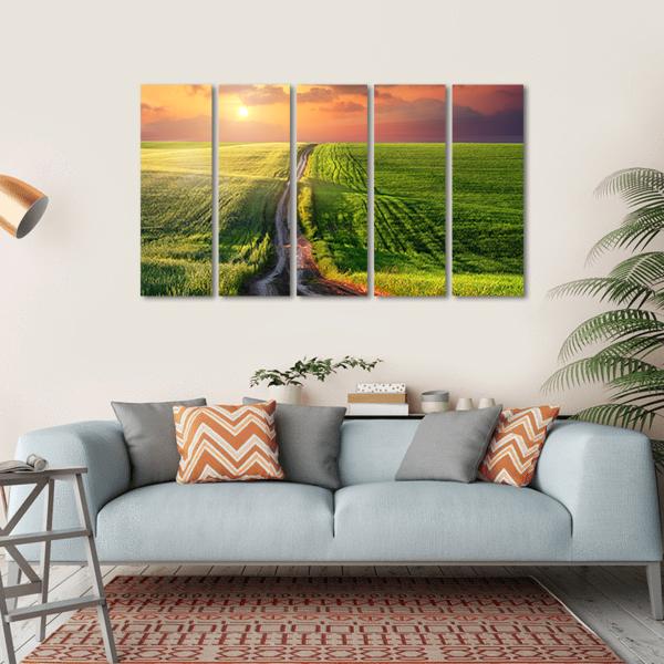 Landscape Under Morning Sky Canvas Wall Art-5 Horizontal-Gallery Wrap-22" x 12"-Tiaracle