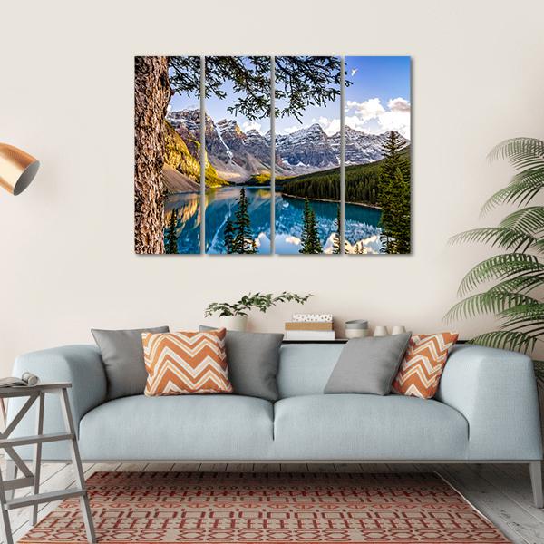 Moraine Lake & Mountains Canvas Wall Art-4 Horizontal-Gallery Wrap-34" x 24"-Tiaracle