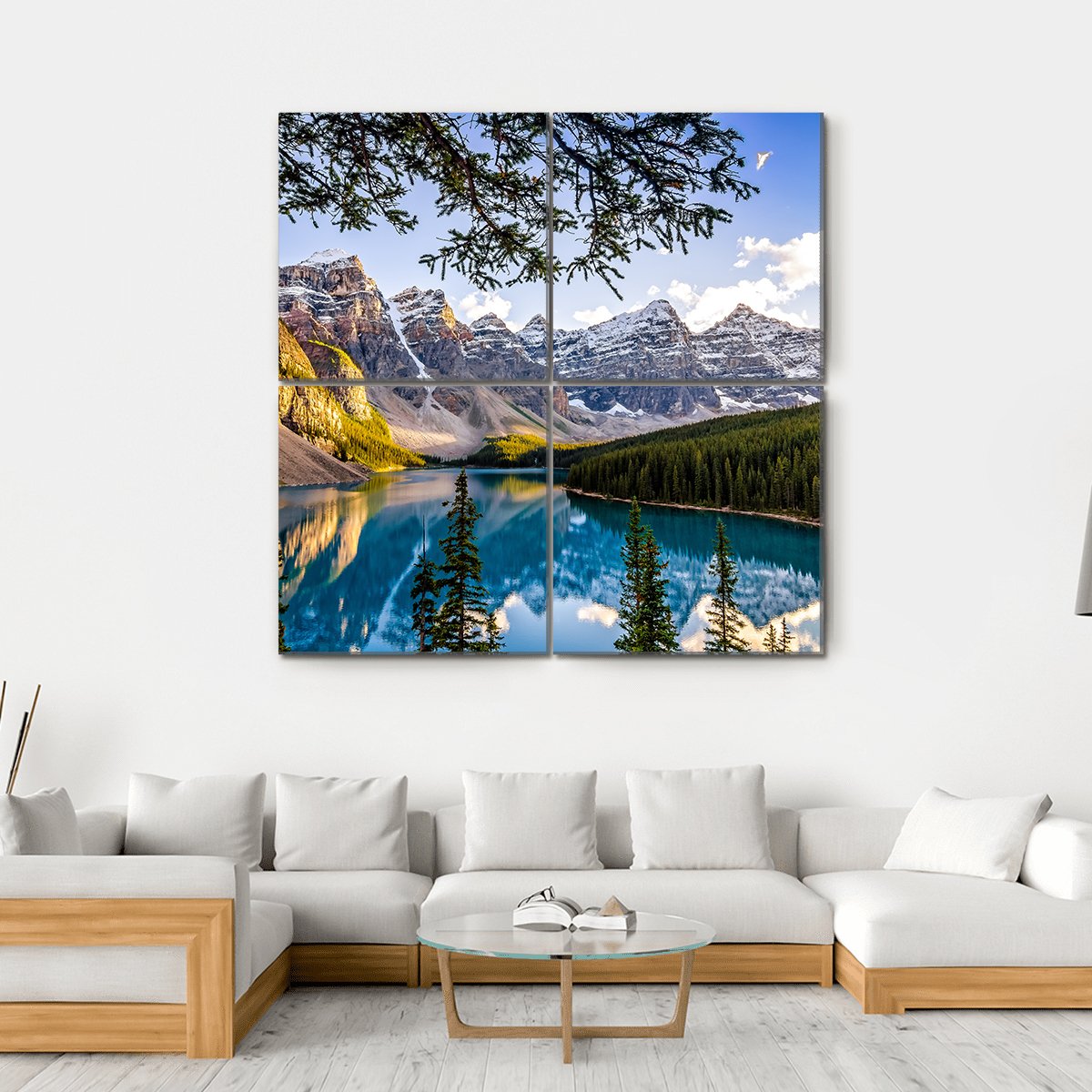 Moraine Lake &amp; Mountains Canvas Wall Art-4 Square-Gallery Wrap-17" x 17"-Tiaracle