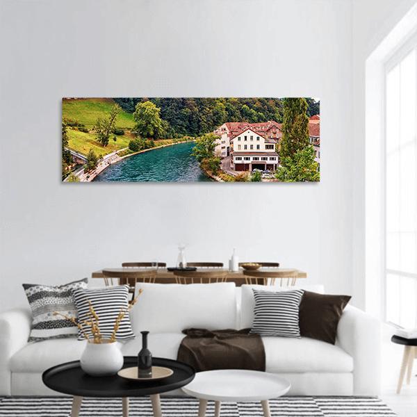 Aare River In Bern Panoramic Canvas Wall Art-3 Piece-25" x 08"-Tiaracle