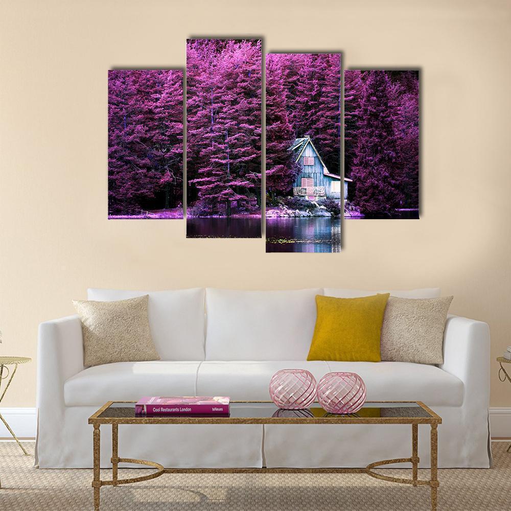 Villa On Calm Lake Canvas Wall Art-4 Pop-Gallery Wrap-50" x 32"-Tiaracle
